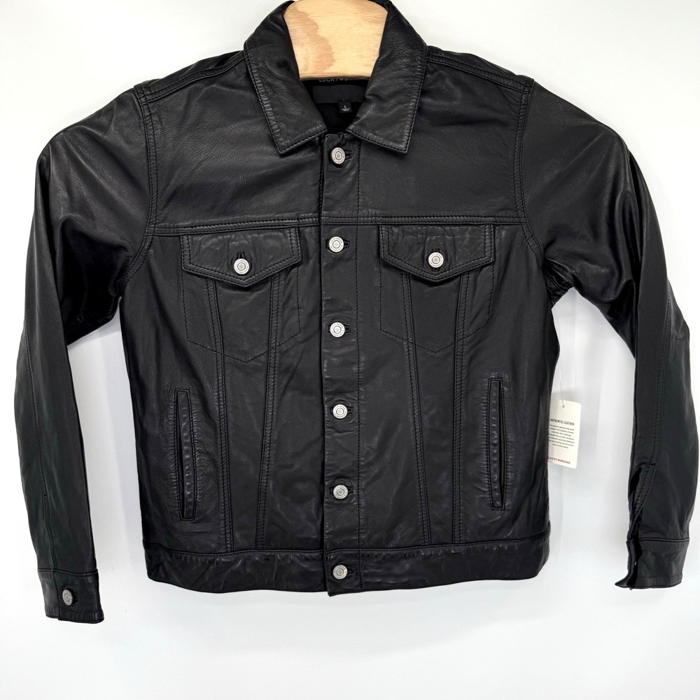 Lucky Brand Lamb Leather Trucker Women's Black Large Button NWT